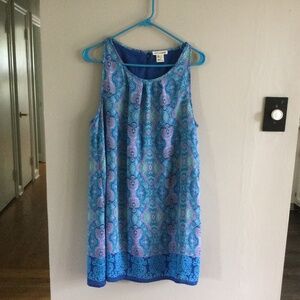 Artisan NY Sleeveless Blue and Pink Shift Dress with border